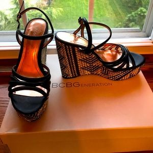 BCBG Generation Black, Tan, & Cream Platforms